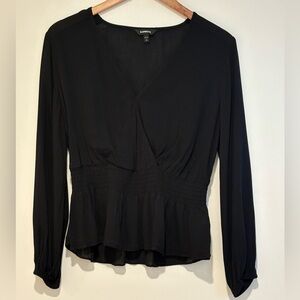 Express Black Smocked Waist Peplum Blouse – Size Small Petite